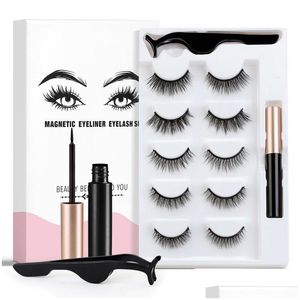 Fałszywe rzęsy 3/5 pary 3D Zestaw magnetyczny Waterproof Magnet Eyeliner Pincet Długotrwałe naturalne rzęsy narzędzie makijażu DHP3H