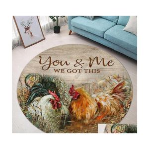 Carpets Rooster Circle Round Shape Floor Mat 3D Rug Nonslip Dining Living Room Soft Bedroom Carpet 03Carpets Carpetscarpets Drop Del Dhyyn