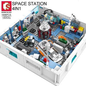 Blöcke SEMBO 4 IN 1 Raumstation Gebäude mit Astronaut Mini Puppen Frühes Lernen Wissenschaft Erforschung DIY Ziegel Geschenke Spielzeug 230111