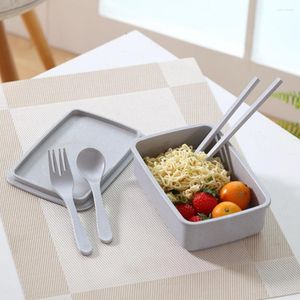 Geschirr Sets Drop Tragbare Lunch Box Bambus Faser Lagerung Container Mikrowelle Bento Boxen Lunchbox 4 Farben