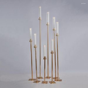 Ljushållare 8st/1est Metal DIY Mönster Ljusstake Bröllopsbord Centerpiece Candelabra Pillar Stand Road Lead Party Decor