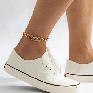 Anklets Kunjoe Simple Punk Cuban Metal Chain Ankle For Women Men Hip Hop Rock Rhinestone Gold Color Foot Armband Smyckespresent