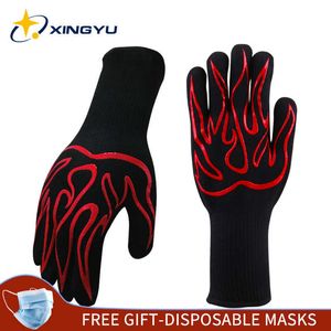 High Temperature Resistance BBQ Gloves Fireproof Barbecue Heat Insulation Microwave Oven 1 Pair Grill Glove