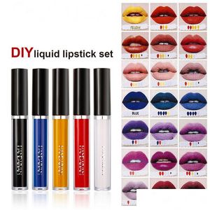 Lippenstift Handaiyan Diy Tube Liquid Lip Stick Set 5 Farben Feuchtigkeitscreme Wasserbeständig Leicht zu tragen Air Soft Fog Make Up Lipgloss Drop Dhogw