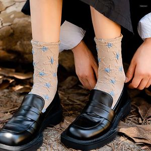 Женщины носки ретро лолита дизайнер -дизайнерская звезда принт каваи кальцитины Harajuku милая японская мода Sokken Skarpetki
