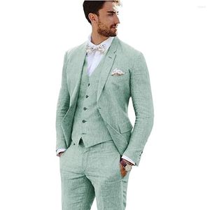 Erkekler Suit Varrival Linen Party Business Casual Suit Damat smokin çentikli yaka 3 parça (blazer yelek pantolon) İnce uygun kostüm homme