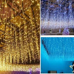 Strängar LED Icicle Curtain Firefly Light Fairy For Wedding Home Party Decoration Outdoor Blue Christmas String Lights