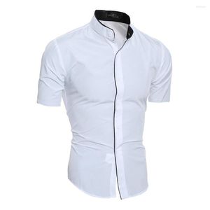 Męskie koszulki męskie męskie guziki letnie w dół krótkiego rękawu moda stand-up kołnierz szczupta bawełniana koszulka biała koszulka
