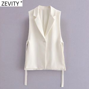 Kamizelki damskie Zevity Fashion Black White Kolor Side Vest Katera Office Office Ladies Casual Komb