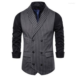 Men's Vests 2023 Style Vest Autumn And Winter Fashion Men's Casual Striped Double-breasted Slim British