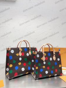 Onthego 23SS YK X DOTS Bag Never Women Designer Tote Bag 3D m￥lade prickar Luxuriska ￶ppna handv￤ska Monogram L￤der axelv￤ska damer Cross Body Wallet Purse