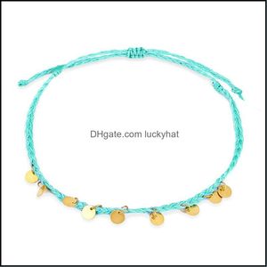 Anklets colorf rep flät vsco tjej koppar dingle fot anklet armband vänskap kvinnor boho strandsmycken 3569 Q2 droppleverans dhk62