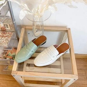 Slippers Full Grain Leather Round Toe Basic Clothing Outside Slipper Slip On Summer Cozy Gorgeous Big Size Women Shoes L61