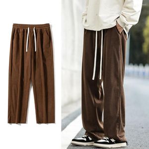 Męskie spodnie luźne brązowe sztruksowe mężczyźni kobiety wiosna jesień miękki styl koreański stały kolor prosty szerokie spodnie spodnie dresowe