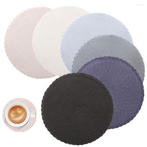 Table Mats 6Set 34CM Round Braided Placemats And 11CM For Dining Set Of 6 Woven Heat Resistant Non-Slip Kitchen