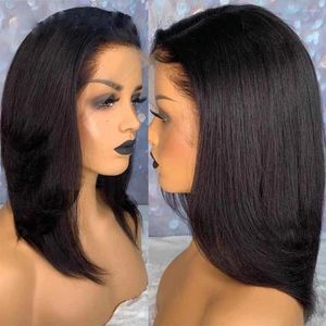 Lekkie Yaki proste krój koronkowy koronkowy peruka z przodu peruki ludzkie włosy 360 Frontal dla czarnych kobiet naturalne przedefrowane babyhair europejski