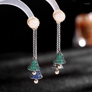 Dangle Earrings UMQ Tassel 14K 골드 도금 벨 스터드 여성 십대 hypoallergenic luxury green zirconia 925 Silver Post 선물 상자