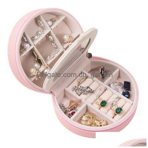 Smyckeslådor Box Organiser Pu Leather Jewely Case With Mirror For Rings Earrings Halsband Travelgåvor Girls Women Drop Dhgarden Dhhvt