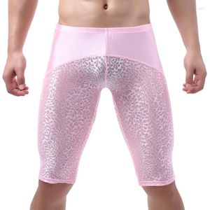 Cueca shorts masculinos frios confortável respirável boxers de pernas longas roupas íntimas para homens calças fitness