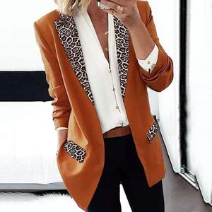 Kvinnors kostymer blazrar trend kvinnor lapel leopard tryck jacka mode höst vinter långa ärmar blazer kappa lady kontor avslappnad