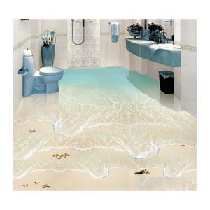 Wallpapers Modern Simple Beach Sea Wave P O Wall Paper 3D Floor Tiles Murals Sticker Bathroom Waterproof Self Adhesive Wallpaper Dro Dhro0