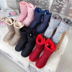 Stivali firmati australiani Pelliccia Shearling Scamosciato Raso Stivale da neve alto Jauley Stivaletti con fiocco Sneakers da donna Foderato in lana Fluff Scarpe invernali Castagna