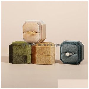 Jewelry Boxes Veet Couple Double Ring Box Earring Holder Case Packaging For Proposal Engagement Wedding Drop Delivery Display Dhgarden Dh0Ll