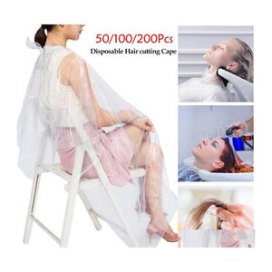 Aprons Disposable Hair Dye Cape Durable Pe Waterproof Apron Salon Haircut Emu Transparent Hairdressing Cloth Drop Delivery Home Gard Dhdit