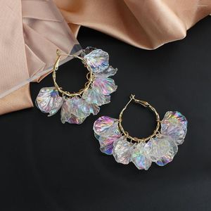 Hoop Earrings Lifefontier Korean Acrylic Shell For Women Girls Twisted Gold Color Plated Metal Circle Round Jewelry