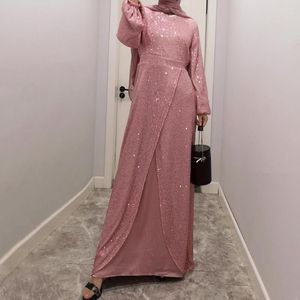 Casual klänningar maxi paljett muslimsk klänning för kvinnor abaya dubai kalkon islamiska kläder kaftan robe femme vestidos