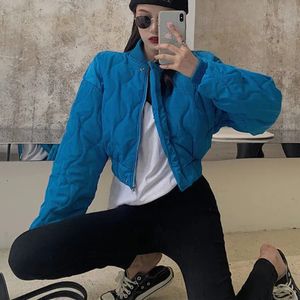 Damskie Down Parkas High Street Blue Short for Women Fashion Fashion Long Rleeve Gtraten Bomber Jackets Woman Pocket Zipper Up Wintere Coat Mujer 230111