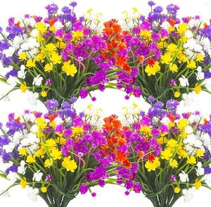 Kwiaty dekoracyjne 5pcs sztuczne fałszywe rośliny na zewnątrz Odporny na UV Faux fioletowy zieleń kwiatowy do wiszących sadzarki