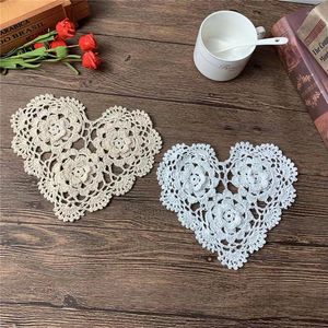 Table Mats Pastoral White Beige Cotton Crochet Placemat Tablecloth Pad Handmade Crafts Wedding Christmas Banquet Home Ourdoor Decor