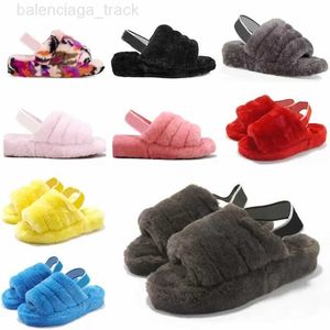 Women Men Fluff Yeah Slide Furry Slippers Australia WGG Sherpa Plush Fur Slides Sandal oh Australian Fuzzy Soft House Shoes Rainbow Yellow