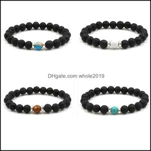 Perlen 8 mm natürliche Lavasteinstränge handgemachte Charm-Armbänder für Frauen Männer Party Club Yoga Sport Schmuck Drop Lieferung Dhakf