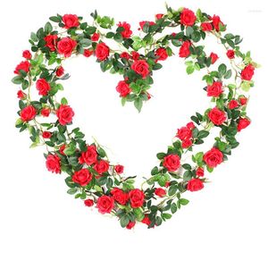 Decorative Flowers Artificial Silk Rose Flower Rattan Leaf Garland Vine El Wedding Garden Christmas Deoration Wall