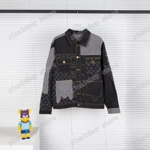 Xinxinbuy Men Designer Coat Denim Paneled Pocket Stripe Letter