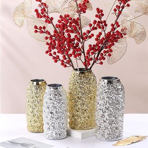 Vases Gold Glass Vase Rose Pattern Relief Flower Arrangement Hydroponic Accessories Terrarium Home Decoration Pots