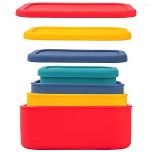 Servis uppsättningar 4st Silicone Storage Container återanvändbara lufttäta behållare med lock Bento -lådor för frys mellanmål