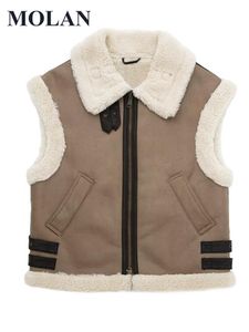 Giacche da donna MOLAN Winter Woman Warm Vest Coat Patchwork in pelle di lana Streetwear Zipper Fashion Fleece Jacket Top Outwear femminile 230111