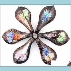 Pendant Necklaces Wholesale 6Pcs Waterdrop Pendants Handmade Murano Lampwork Glass Mix Color Drop Flower Fit Necklace Thanksgiving G Dhglx