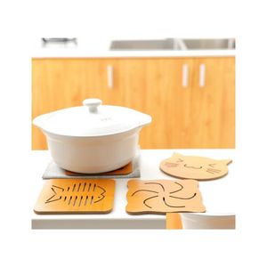 Mats Pads 9 Styles Bamboo Wood Heat Resistant Tableware Mat Pot Holder Teapot Flatware Pad Coaster Table Placemat Coffee Tea Cup D Dhfs6