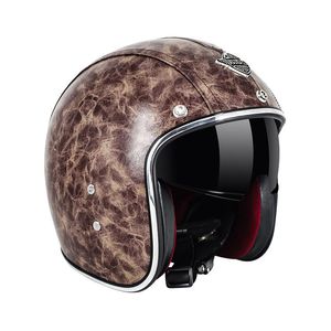 Motorcykelhjältar Vintage Hjälmläder Scooter Biker Open Face Dot Godkänd retro Moto Casco Capacete Inner Sun Visor