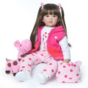 Dolls NPK 60CM High Quality Reborn Toddler Princess Girl Doll With Giraffe Adorable Lifelike Baby Bonecas Bebe Doll Reborn Menina 230111