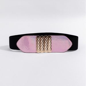 Belts Lexury For Women Threaded Cylindrical Strip Decorative Buckle Elastic Belt Purple Women's Waist SCB0311