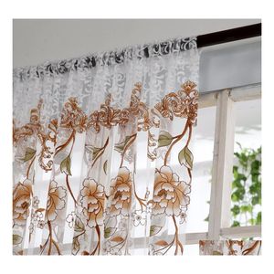 Curtain Home Office Window Flower Print Divider Tle Voile Drape Panel Sheer Scarf Valances Curtains Decor Drop Delivery Garden Texti Dhxep