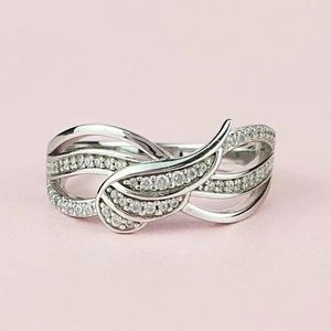 Wedding Rings Fashion Spiral Silver Color Ring Wing Shape Cross CZ Finger For Women Girl Engagement Lady No Fade Jewelry Gift