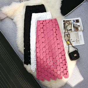 Saias coigarsam coreana saia feminina outono 2023 Escritório Lady Polka Dot Hollow Out Tassel High Waist Black White Pink