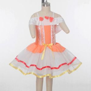 Scenkläder vuxen/barn orange balettdans tutu flickor ballerina prestanda kostym hög kvalitet spandex leotard klänning danskläder