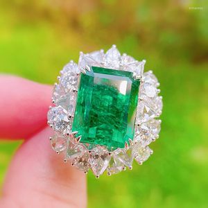 Cluster Rings 2023 Silver Fashion Full Diamond Princess Temperament Simulation Emerald Tourmaline Adjustable Ring For Women Fine Jewelry